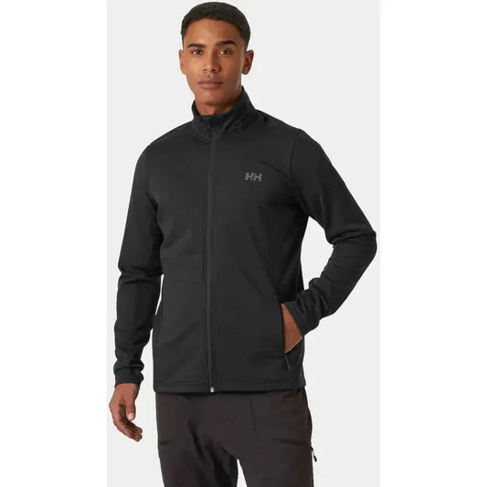 A front view of the Helly Hansen Men's Versalite Fleece Jacket in Black on a model with a plain white background.