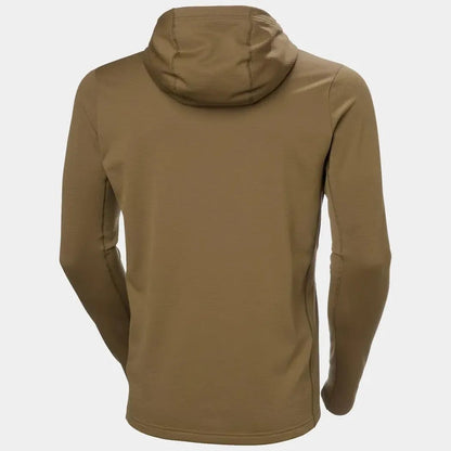 Back view of the Helly Hansen Men's Versalite Hooded Fleece Jacket in Sepia showing the hood and long sleeves against a plain background.