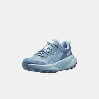 Side view of the Helly Hansen Women’s AWE Hiker DWR Shoes in Windy Blue showing the lugged outsole against a white background.