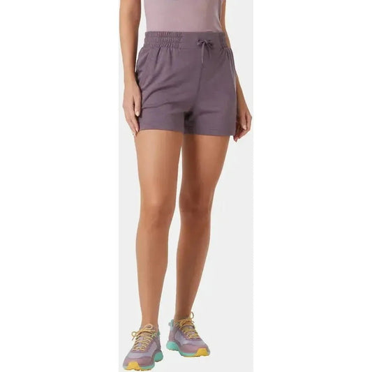 A front view of the Helly Hansen Women's LIFA Tech Lite Shorts in Smoked Purple on a model wearing them against a white background.