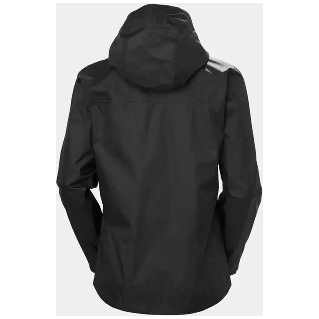Back view of the Helly Hansen Women's Loke Jacket 2.0 in Black with a hood, against a plain white background.