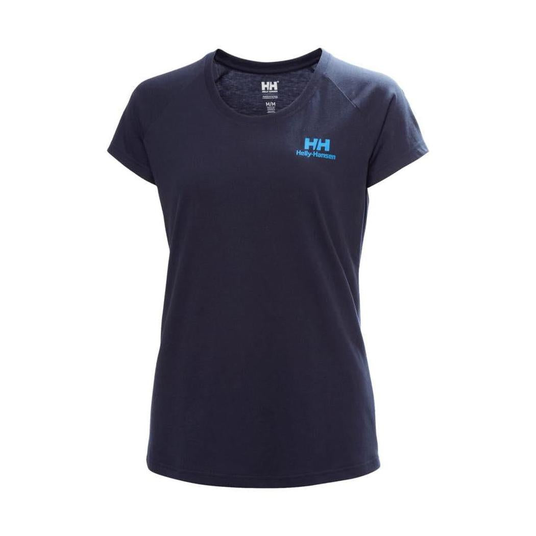 A front view of the Helly Hansen Women's Nord Graphic Drop T-shirt in Navy against a white background.