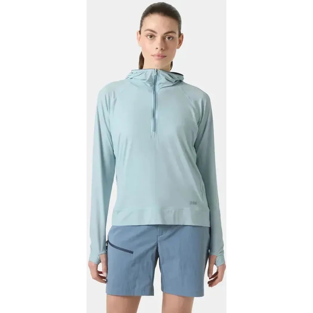 Helly Hansen Women's Shine Solen Half-Zip Sun Hoodie-Women's - Clothing - Tops-Barely Blue-S-Appalachian Outfitters