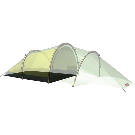 The Hilleberg Anjan 2/Anjan 2 GT Footprint is shown in a side view with a light green mesh and black floor against a white background.