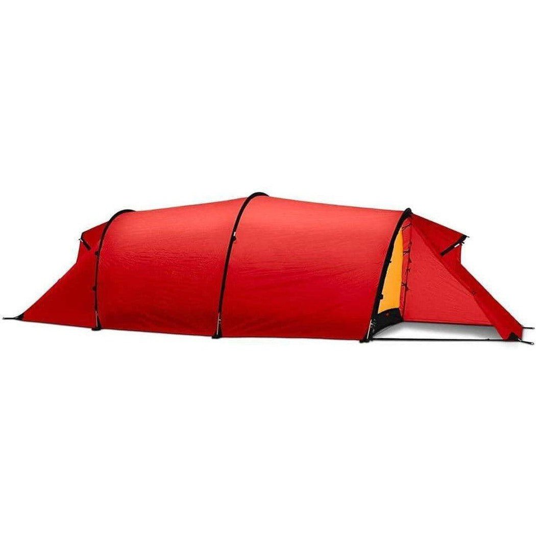 Side view of the Hilleberg Kaitum 2 in Green showing the front entrance and a white background.
