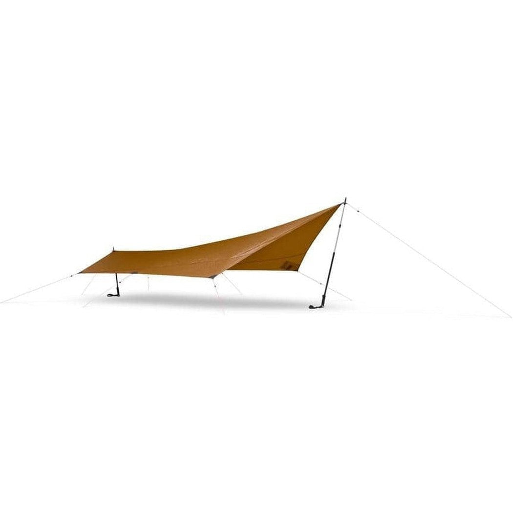 A side view of the Hilleberg Tarp 5 in Green showing the tarp setup against a white background.