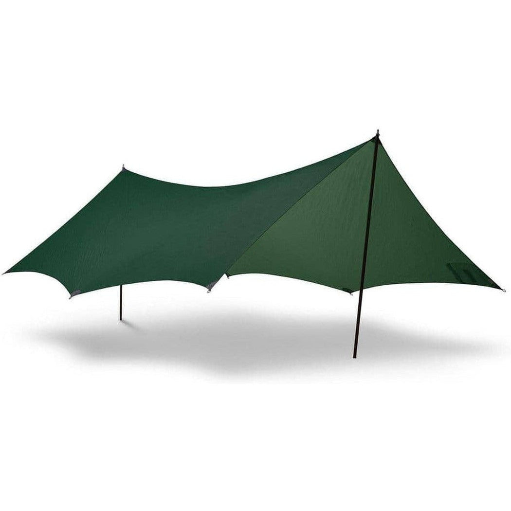 A green Hilleberg Tarp XP is shown from a side angle against a white background.