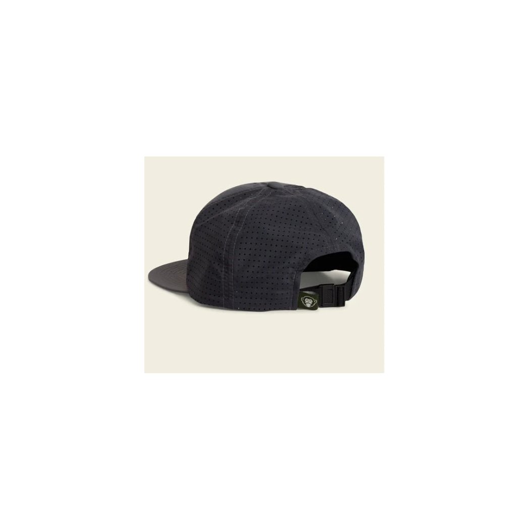 Back view of the Howler Brothers Aperture Tech Strapback in Faded Olive showing the adjustable strap and flat brim against a light background.