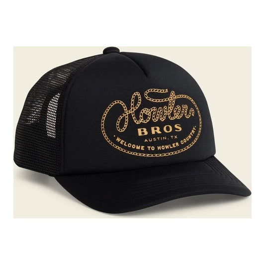 A front view of the Howler Brothers Foam Dome hat in Howler Lasso color showing the logo and mesh back against a light background.