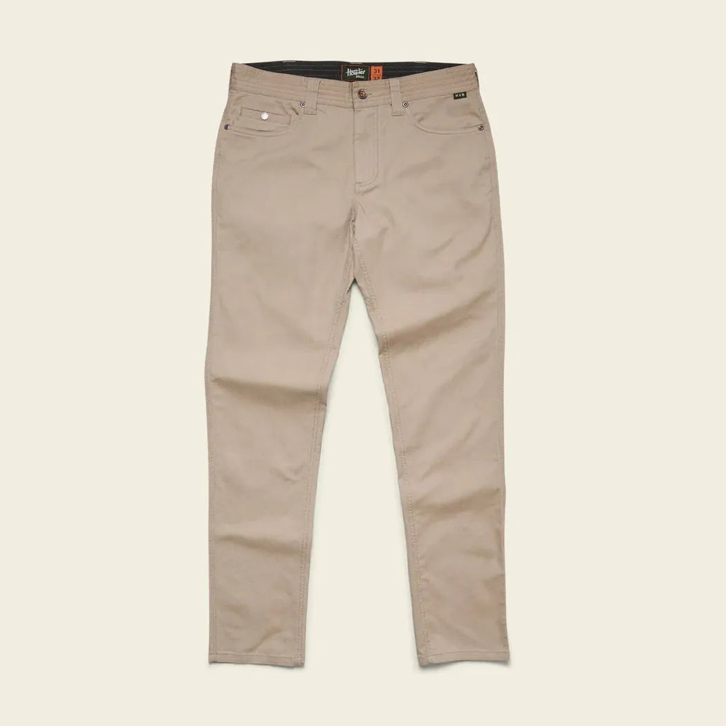 Front view of the Howler Brothers Frontside 5-Pocket Pants in Faded Khaki against a plain background.