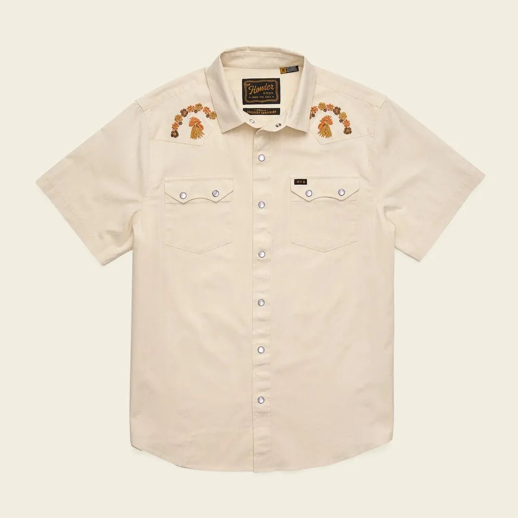 Howler Brothers Men's Crosscut Deluxe Shortsleeve-Men's - Clothing - Tops-Fowl Play: Off White Doby-M-Appalachian Outfitters