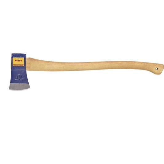 A 26 inch Hults Bruk Agdor Felling Axe with a natural wooden handle and blue head, shown from a side angle against a white background.