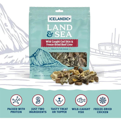 Icelandic+ Land & Sea Cod Skin & Freeze-Dried Beef Liver Treats for  Dogs | 2.4 oz-Pets - Treats-Appalachian Outfitters