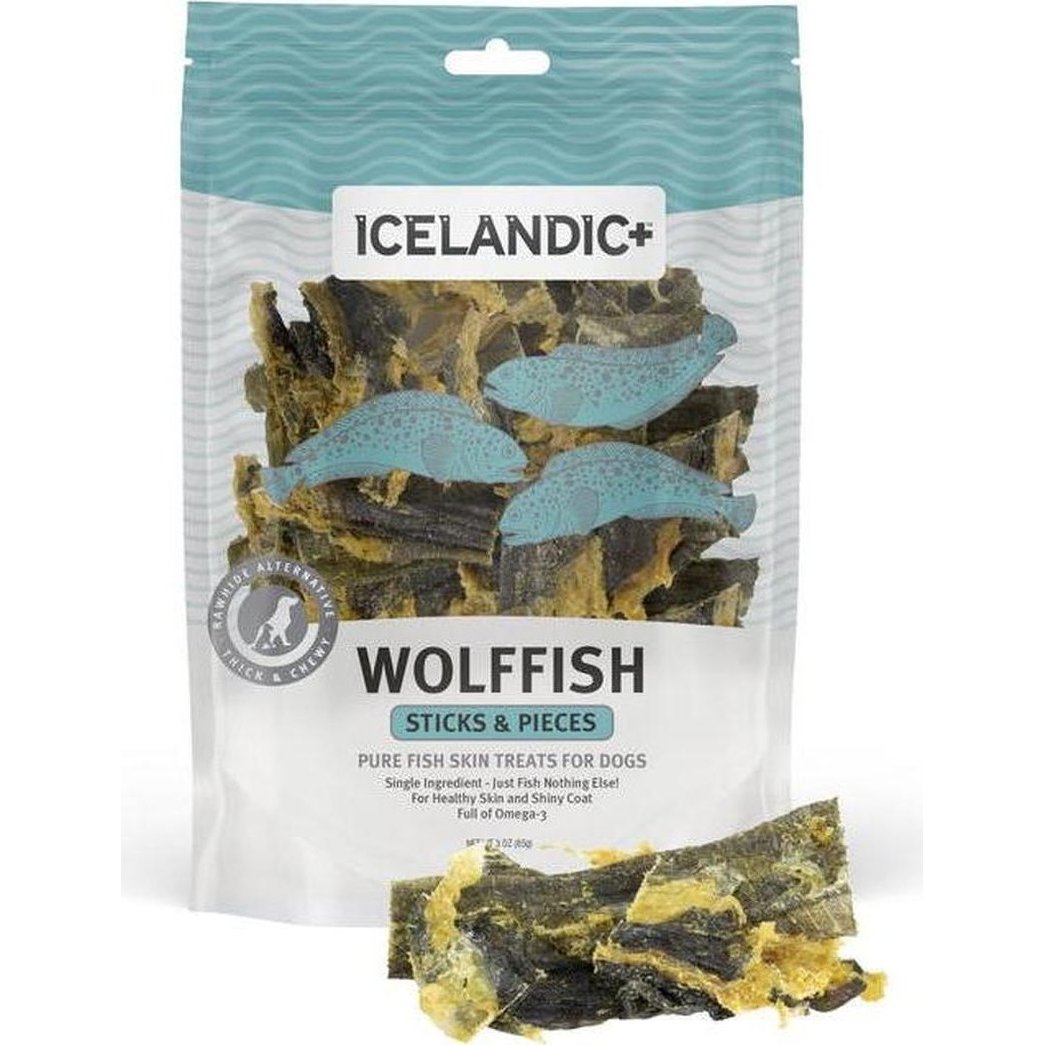 Icelandic+ Wolffish Skin Sticks & Pieces Dog Treats | 3.0-oz Bag-Pets - Treats-Appalachian Outfitters