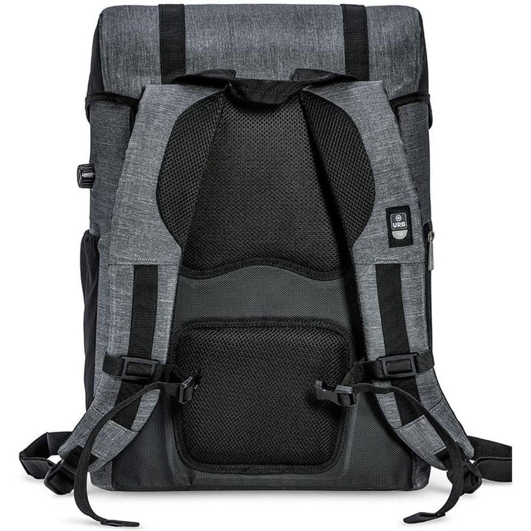 Back view of the IceMule Coolers Urbano 30L in Snow Grey showing padded mesh back panel and shoulder straps.