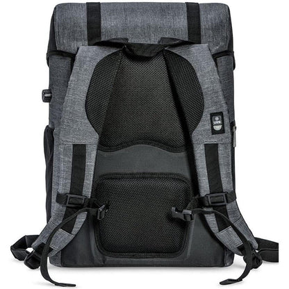 Back view of the IceMule Coolers Urbano 30L in Snow Grey showing padded mesh back panel and shoulder straps.
