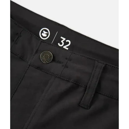 Black sand Jetty Men's Acadia Versatility Short close up showing waistband size 32 and button closure.