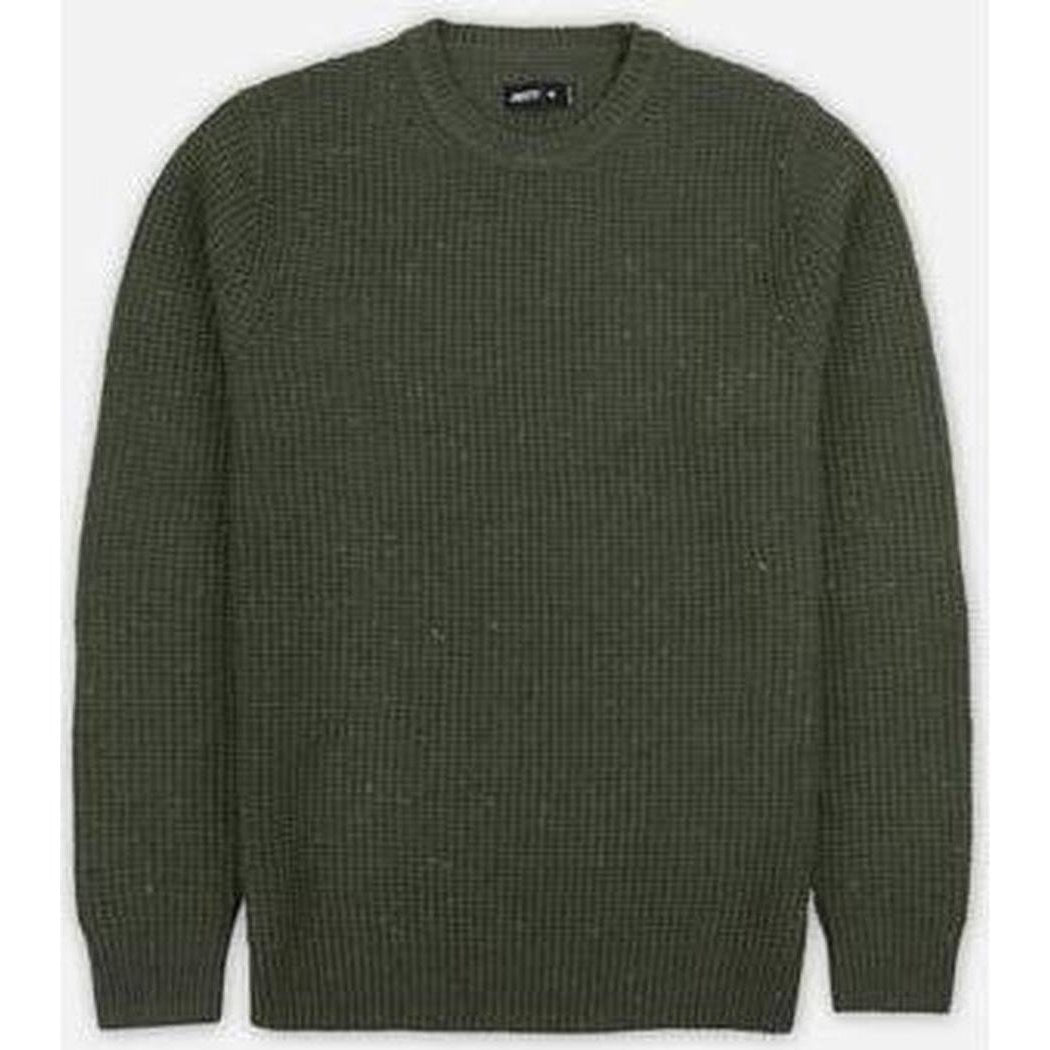 Olive Jetty Men's Paragon Sweater shown from front with crew neck and long sleeves against a plain white background.