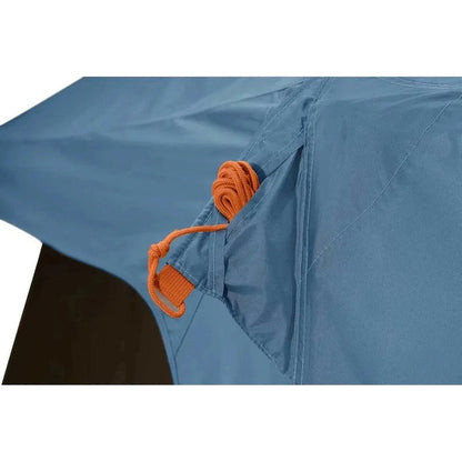 A close-up of the Johnson Outdoors Eureka! Copper Canyon LX 4 tent showing the orange cord and pocket detail.