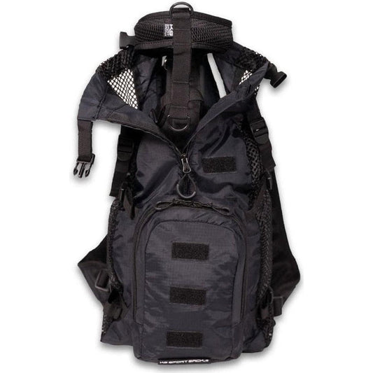 A front view of the K9 Sport Sack Walk-on with Harness & Storage in Anthracite Black showing the front pocket and mesh shoulder straps against a white background.