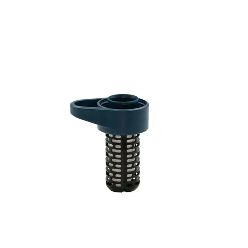 A top-down view of the Katadyn BeFree Replacement Cartridge with a dark blue top and a mesh filter body against a white background.