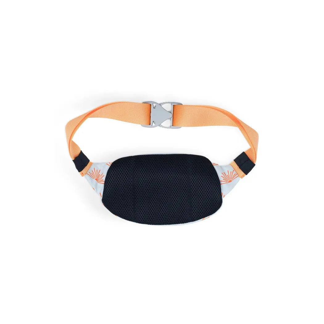 A front view of the Kavu Canvas Spectator in Catus Green with an orange strap and black mesh pocket against a white background.