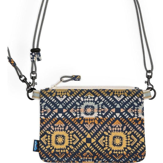 A front view of the Kavu Cozy Cache in Evening Chic showing the patterned design and adjustable strap against a white background.