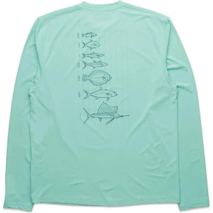 Back view of the Kavu Men's Sunday Crew in Jelly Mint showing the fish graphic on the back against a white background.