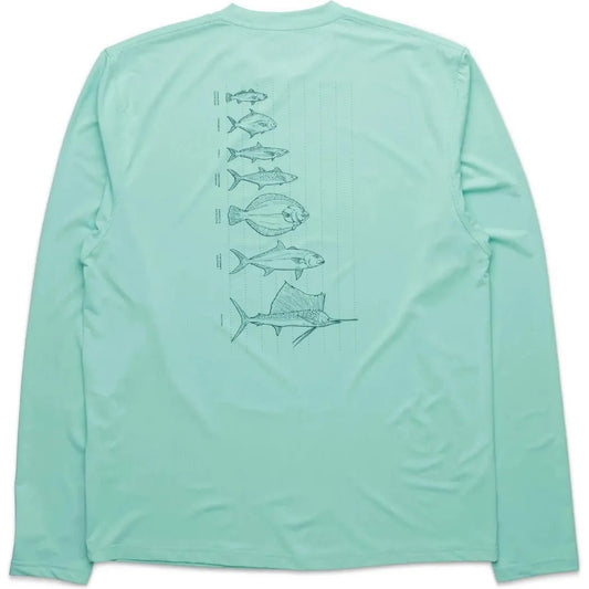 Back view of the Kavu Men's Sunday Crew in Jelly Mint showing the fish graphic on the back against a white background.