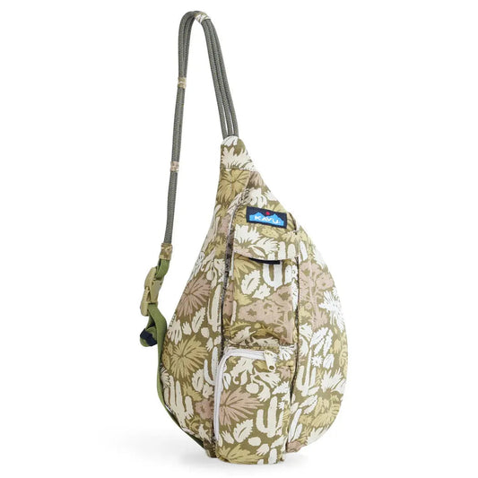 Side view of the Kavu Mini Rope Bag in Cactus Garden showing the front pocket and adjustable strap against a white background.