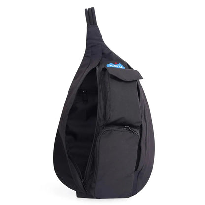 Side view of the Kavu Mini Slingback in Black showing the front pocket and zipper against a white background.