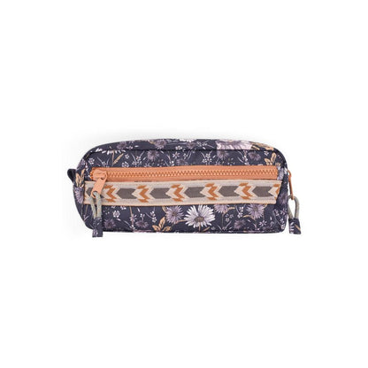 A front view of the Kavu Out Pouch in Flower Fields showing the zipper and floral pattern against a white background.