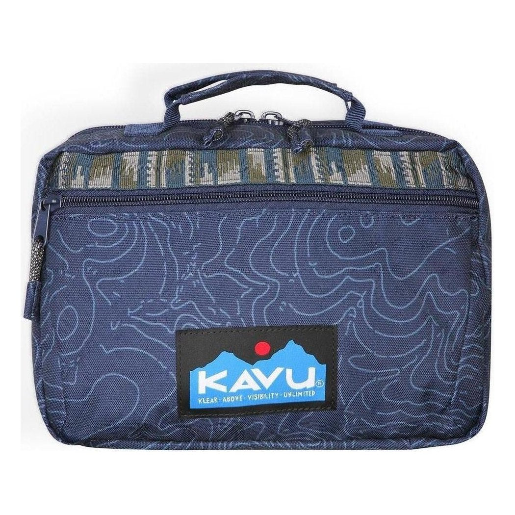A top-down view of the Kavu Take In Tow in Ground Cover color showing the zippered top and logo patch against a white background.
