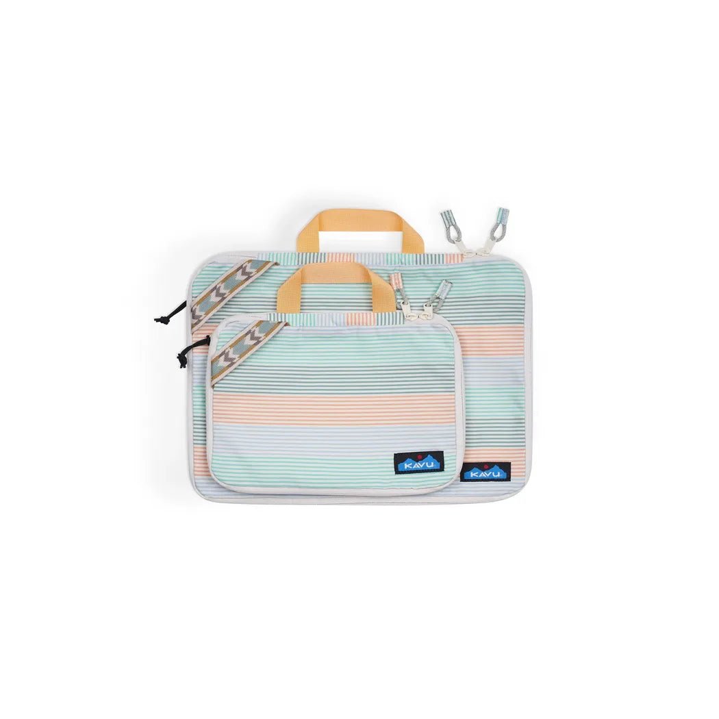 A front view of the Kavu Wander Packs in Calm Palm showing the front pocket and zipper pulls against a white background.
