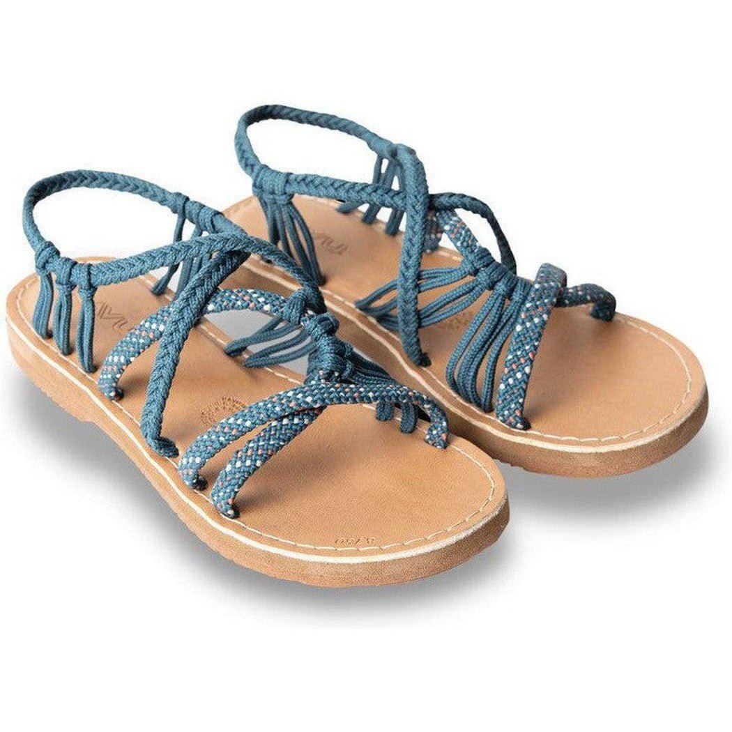 Side view of the Kavu Women's Alderbrooke sandals in Pavement color showing the woven straps and tan sole against a white background.