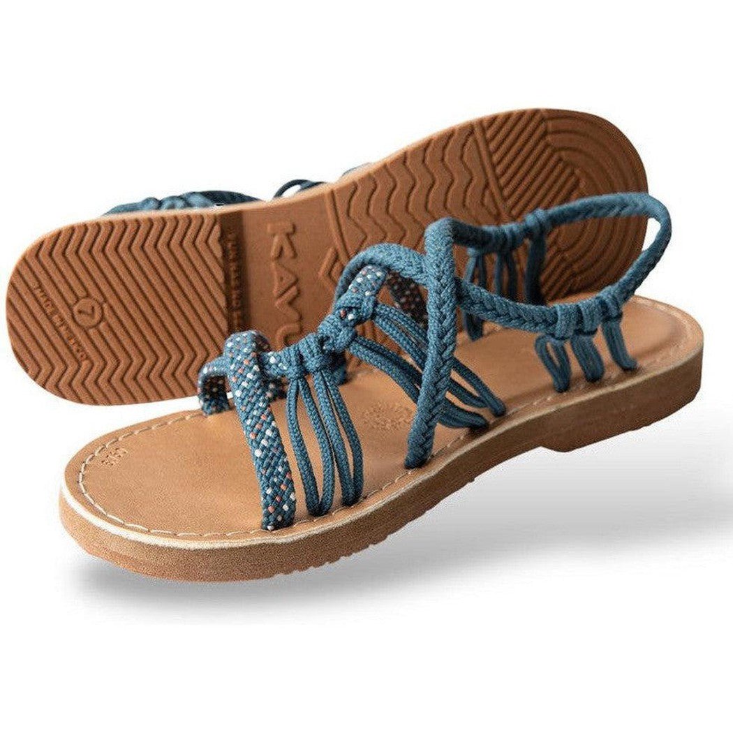 A front view of the Kavu Women's Alderbrooke sandals in Pavement color showing the braided straps and brown sole against a white background.