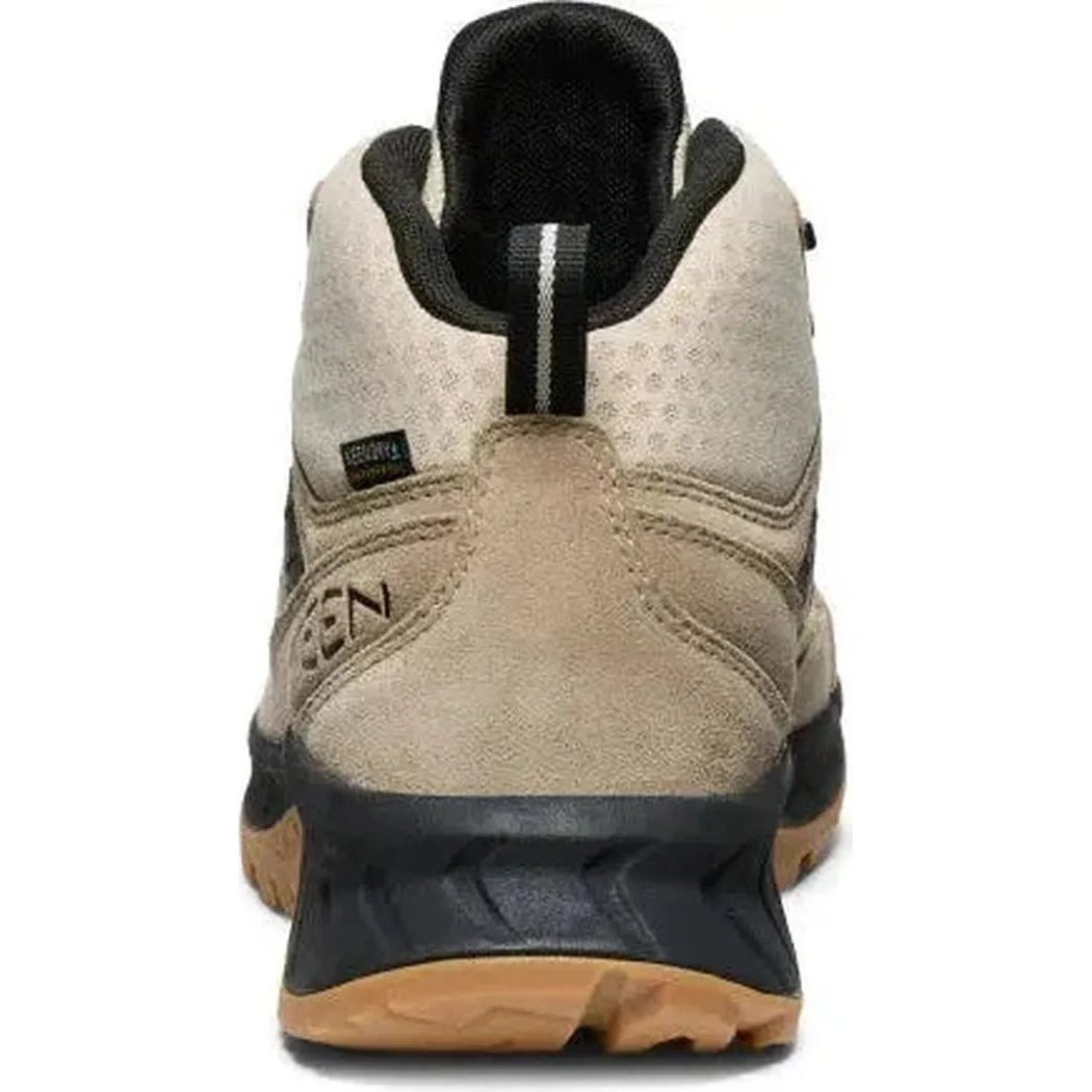 Back view of the Keen Men's Hightrail Mid WP in Brindle/Oak Buff showing the heel and midsole against a white background.