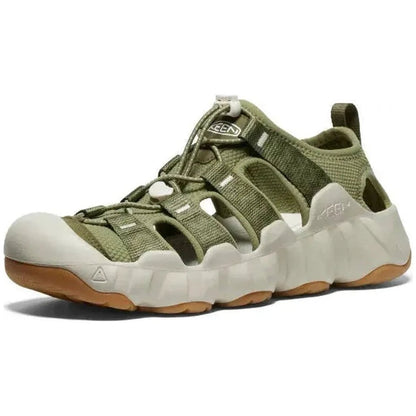 Side view of the Keen Men's Hyperport H2 in Martini Olive/Plaza Taupe showing the lugged outsole against a white background.