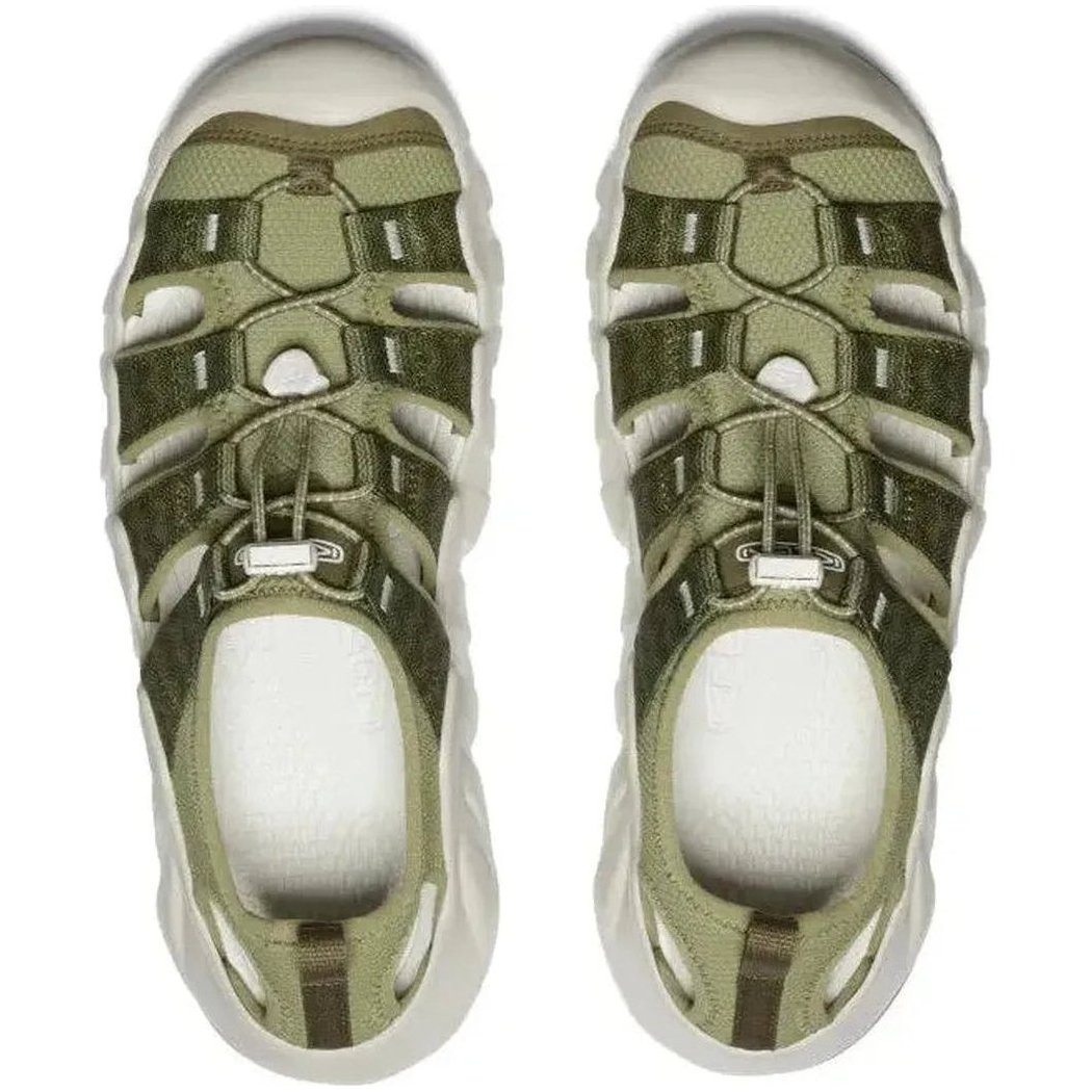Top view of the Keen Men's Hyperport H2 sandals in Martini Olive/Plaza Taupe showing the mesh straps and white outsole.