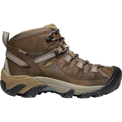 Side view of the Keen Women's Targhee II Waterproof Mid in Slate Black/Flint Stone showing the lugged outsole against a white background.