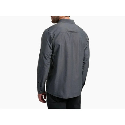 Back view of the Kuhl Men's Airspeed in Carbon showing the collar and long sleeves against a white background.