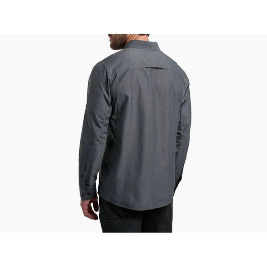 Back view of the Kuhl Men's Airspeed in Carbon showing the collar and long sleeves against a white background.