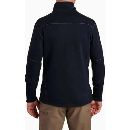 Back view of the Kuhl Men's Interceptr Full Zip in Mutiny Blue on a model wearing khaki pants against a white background.