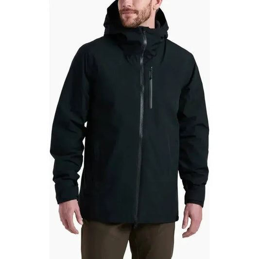 A front view of the Kuhl Men's Stretch Voyagr Insulated jacket in Blackout, showing the full-length zipper and chest pocket against a plain white background.