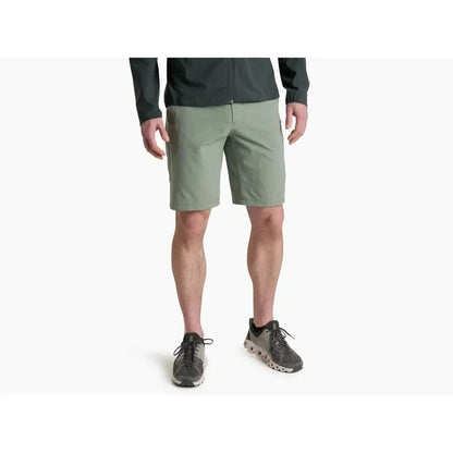 A front view of the Kuhl Men's Upriser Short in Slate Green on a model against a white background.