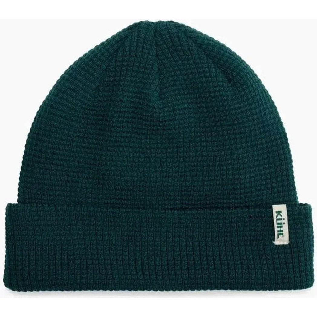 A front view of the Kuhl Rebel Thermal Beanie in Raven showing the folded cuff and brand tag against a white background.