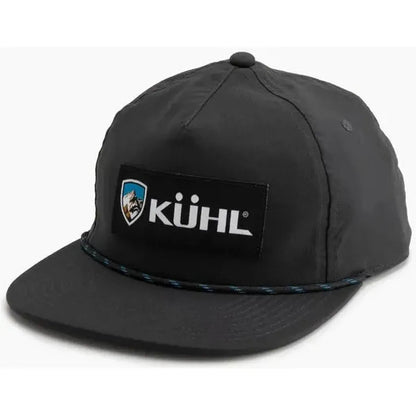 A front view of the Kuhl Renegade Camp Hat in Koal color with a flat brim and a logo patch on the front.