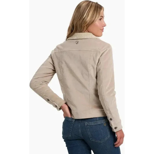 Back view of the Kuhl Women's Astrid Lined Jacket in Silverstone on a model wearing blue jeans against a white background.