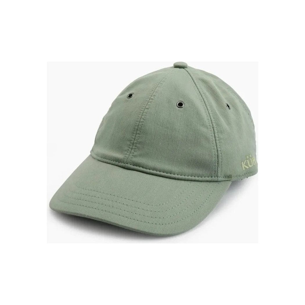 A front view of the Kuhl Women's Cabo Cap in Alpine Lake color showing the adjustable strap and stitching on the brim against a white background.