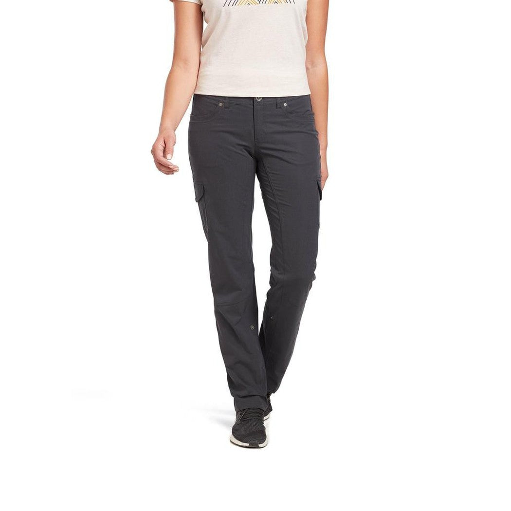 A front view of the Kuhl Women's Freeflex Roll-Up Pant in Fallow on a model against a white background.